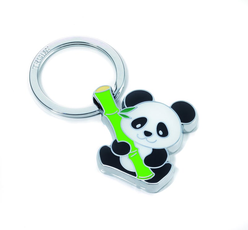 TROIKA Bamboo Panda â€“ KR10-03/CH â€“ Keyring â€“ cast Metal/Enamelâ€“ Shiny â€“ Chrome Plated â€“ Multicoloured â€“ TROIKA-Original - Image 1